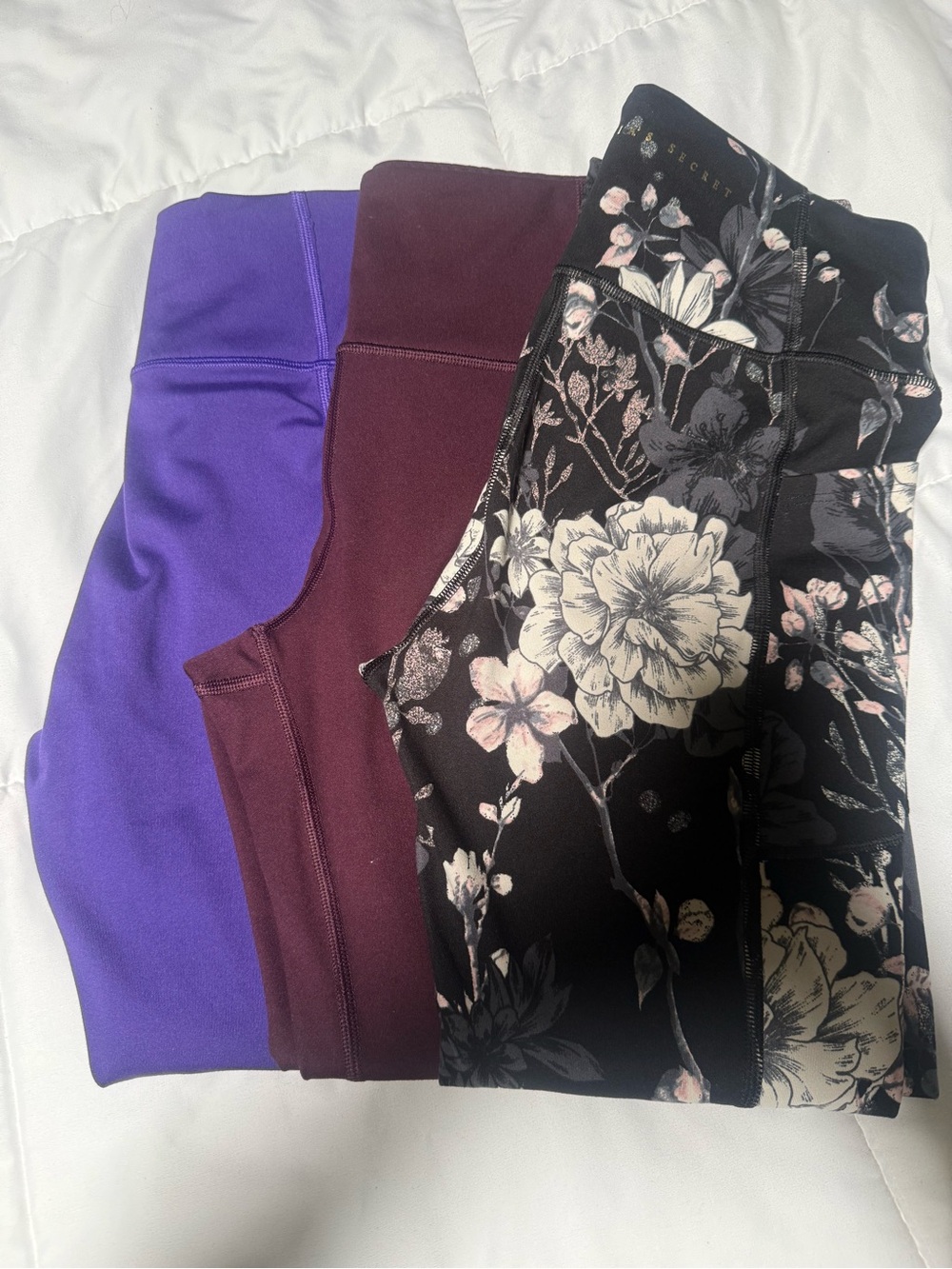 Victoria's Secret Purple, Plum & Black Floral Leggings Trio